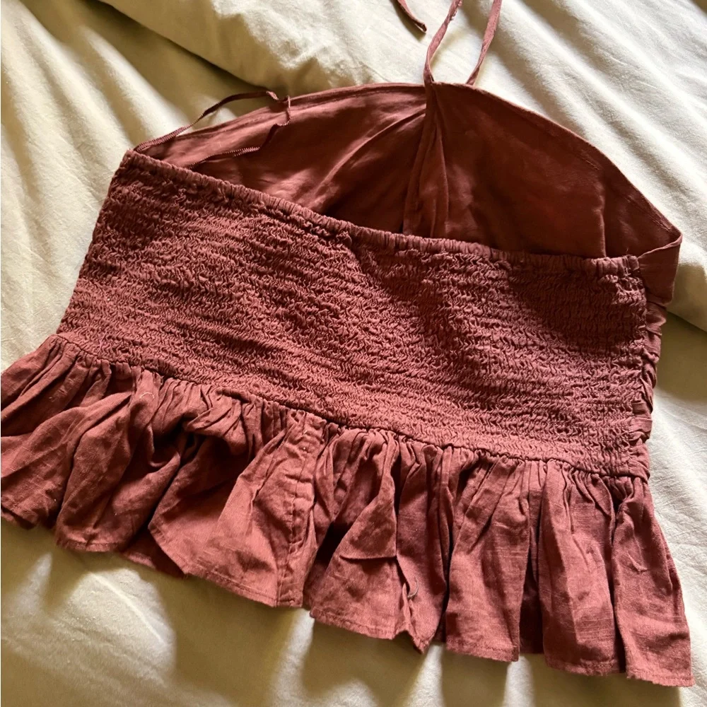Free People Smocked Ruffle Cami Top in burnt orange